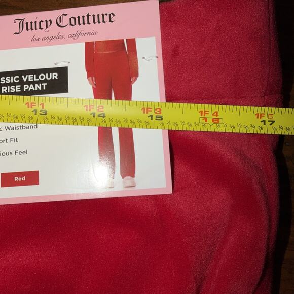 NWT Juicy Couture Velour Track Pants Red Large Rhinestone Logo Mid Rise - Picture 9 of 10